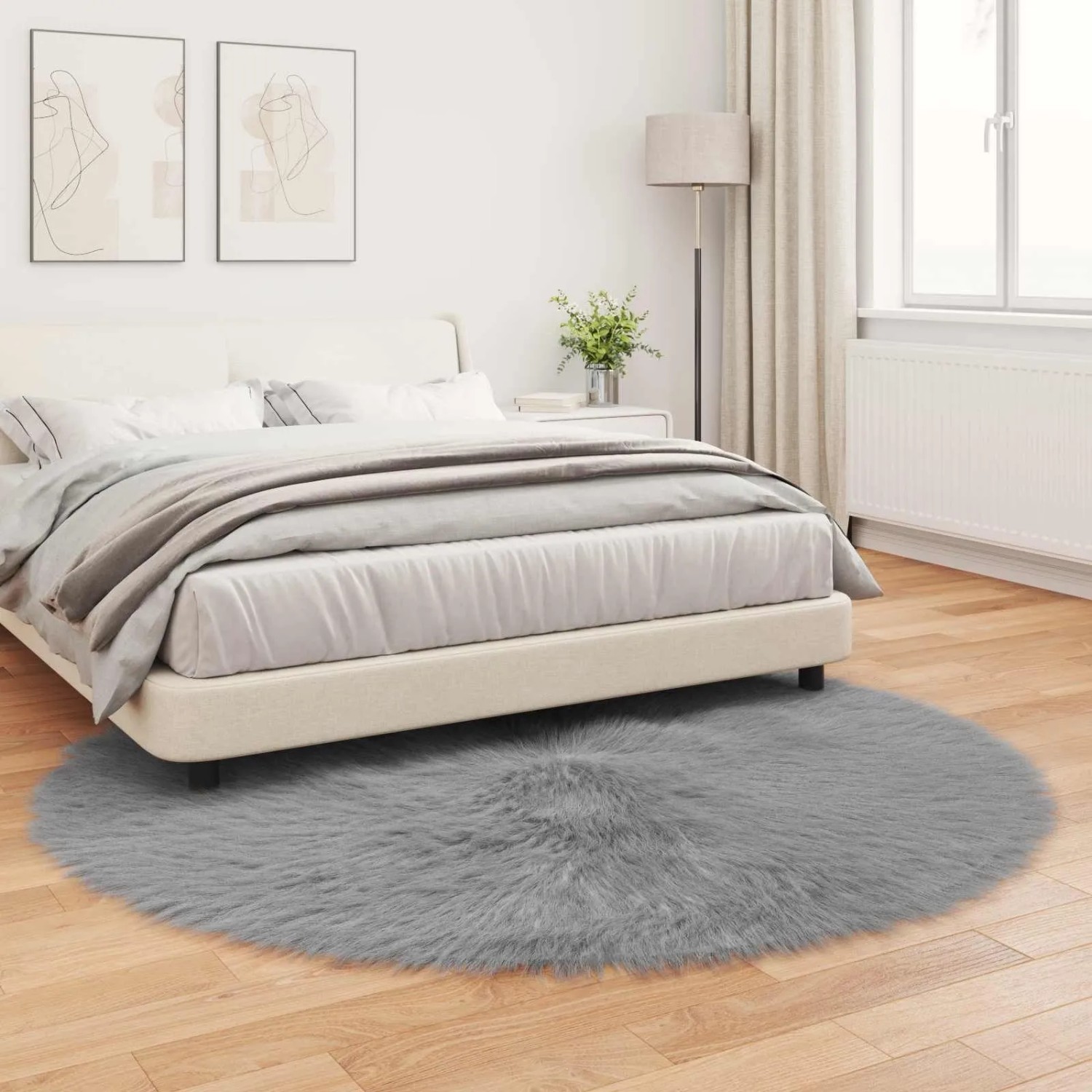 vidaXL Kunstschaffell Teppich Tafalla Grau Ø 200 cm Polyester 42021539_4