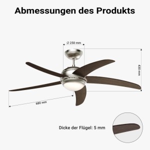 Wiltec Deckenventilator Ø136Cm Ventilator 70W Deckenlüfter Lampe Fernbedienung