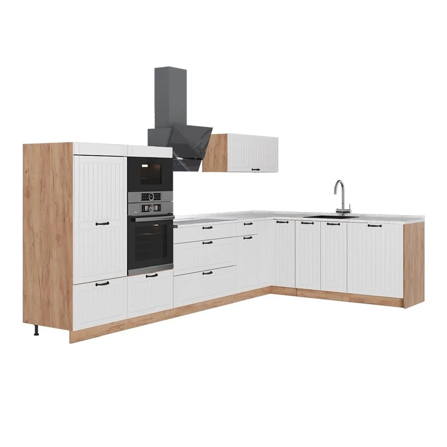 Vicco Eckküche Fame-Line Weiß Landhaus/Goldkraft Eiche 347 x 154 AP Marmor Art Nr 63619
