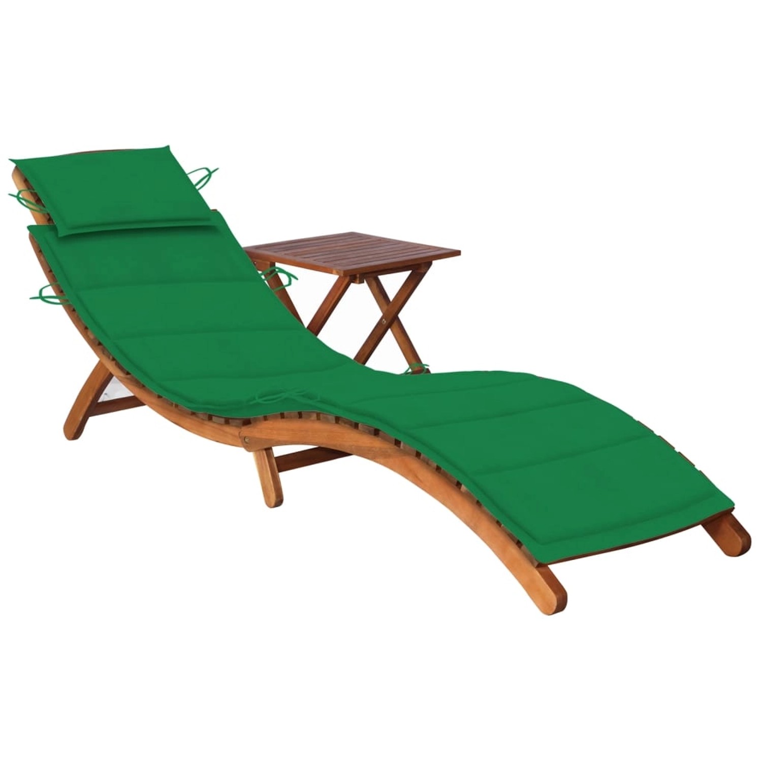 vidaXL Sonnenliege mit Tisch und Auflage Massivholz Akazie Polsterfarbe  Grün