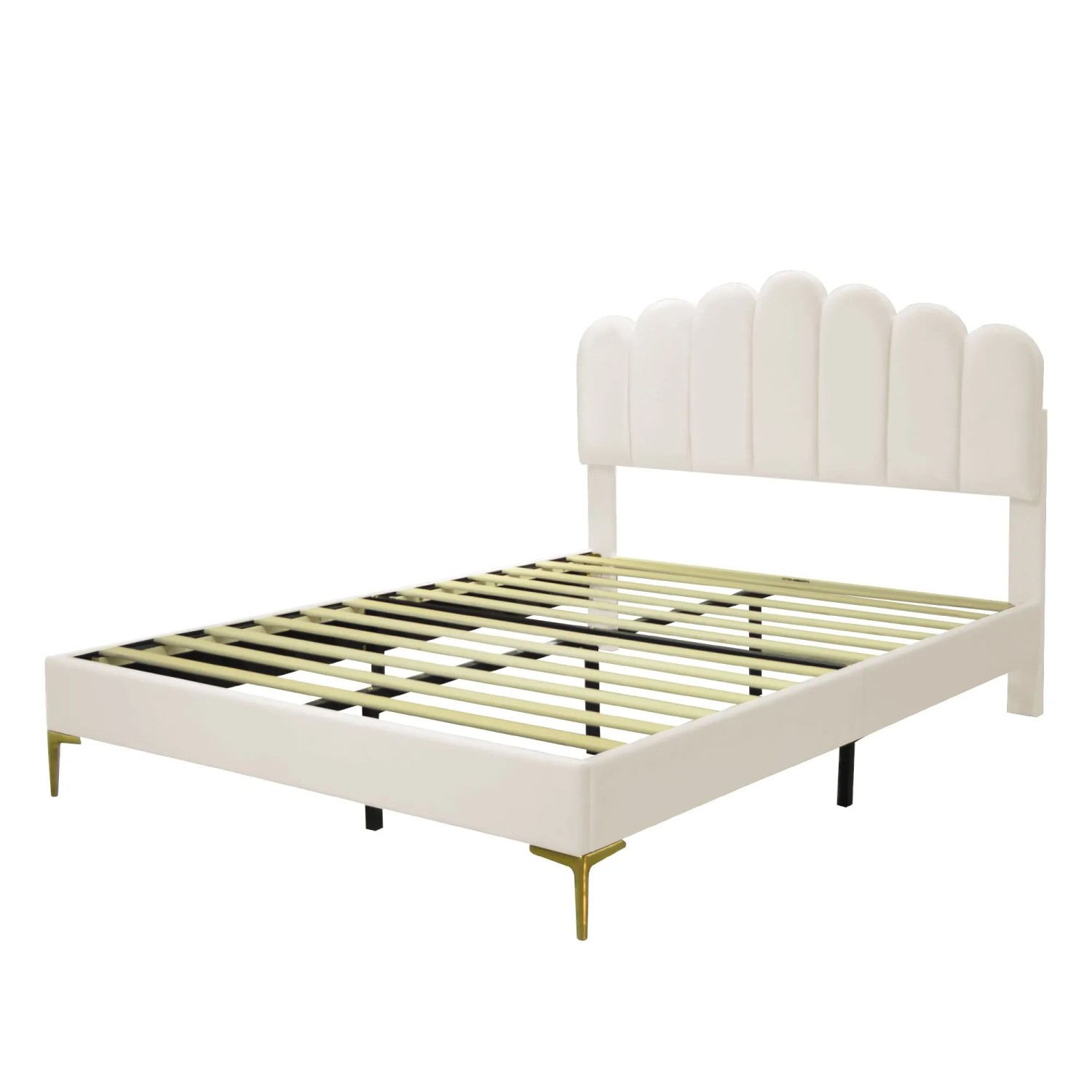 Merax Polsterbett 140x200cm Samt Kopfteil Beige