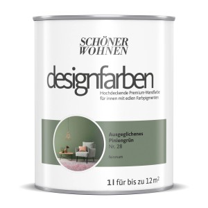 Schöner Wohnen Designfarbe Ausgeglichenes Piniengrün, 1 Liter, für bunte Wandfarben.