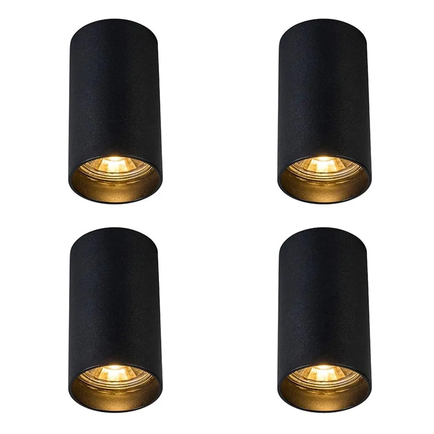 QAZQA Set mit 4 Modernen AufbauSpots Schwarz 5,5cm GU10 50mm Tuba