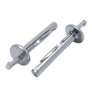 Zwei silberne Protektor Deckennägel aus Stahl für Trockenbau Befestigung.