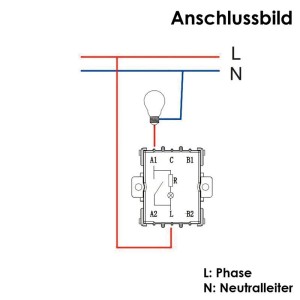 Anschlussbild für ChiliTec Feuchtraum Kontrollschalter IP44 mit Phase und Neutralleiter.