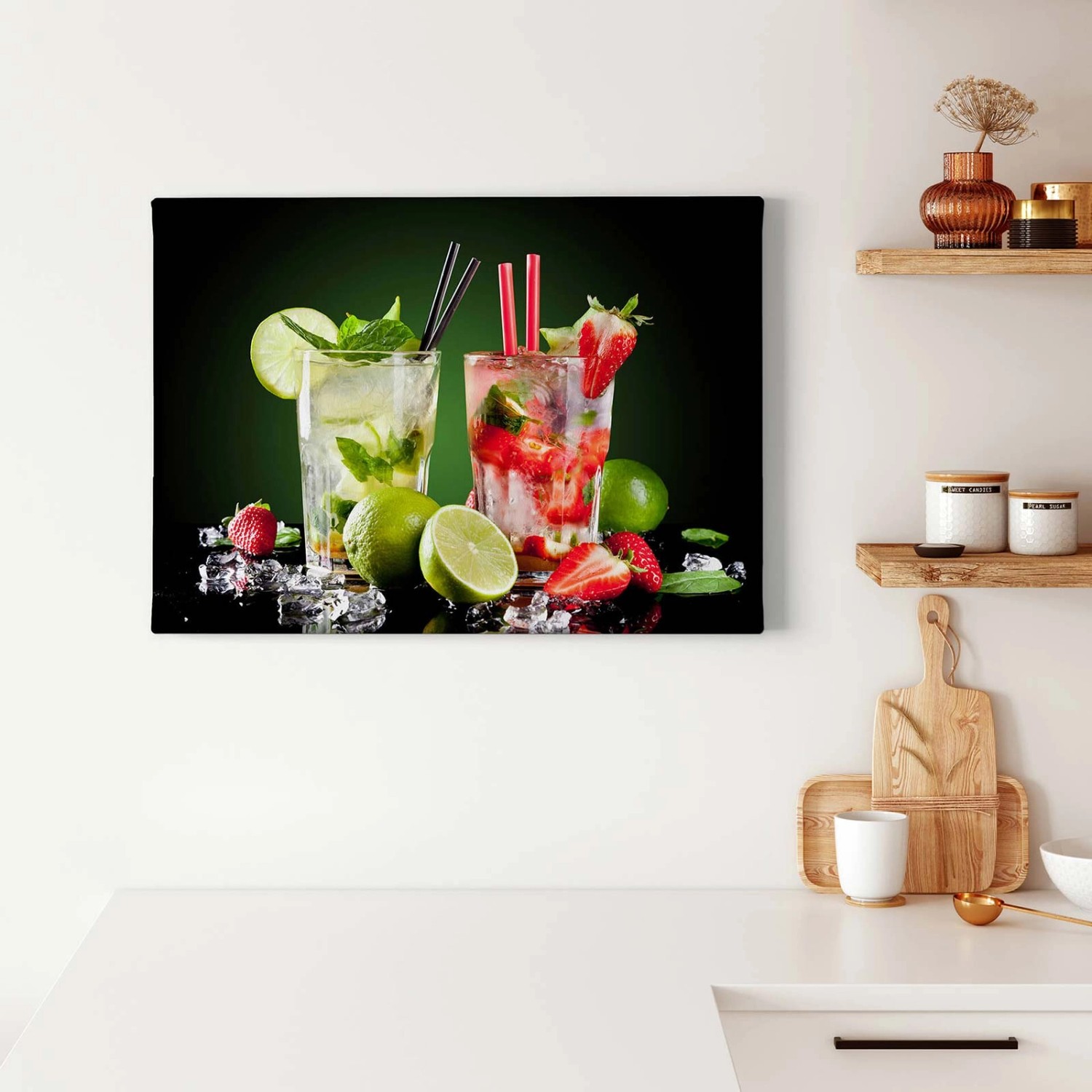 Bricoflor Mojito Bild In Grün Und Rot Leinwand Küchenbild Mit Cocktail Motiv Modernes Wandbild Ideal Für Küche Und Bar A
