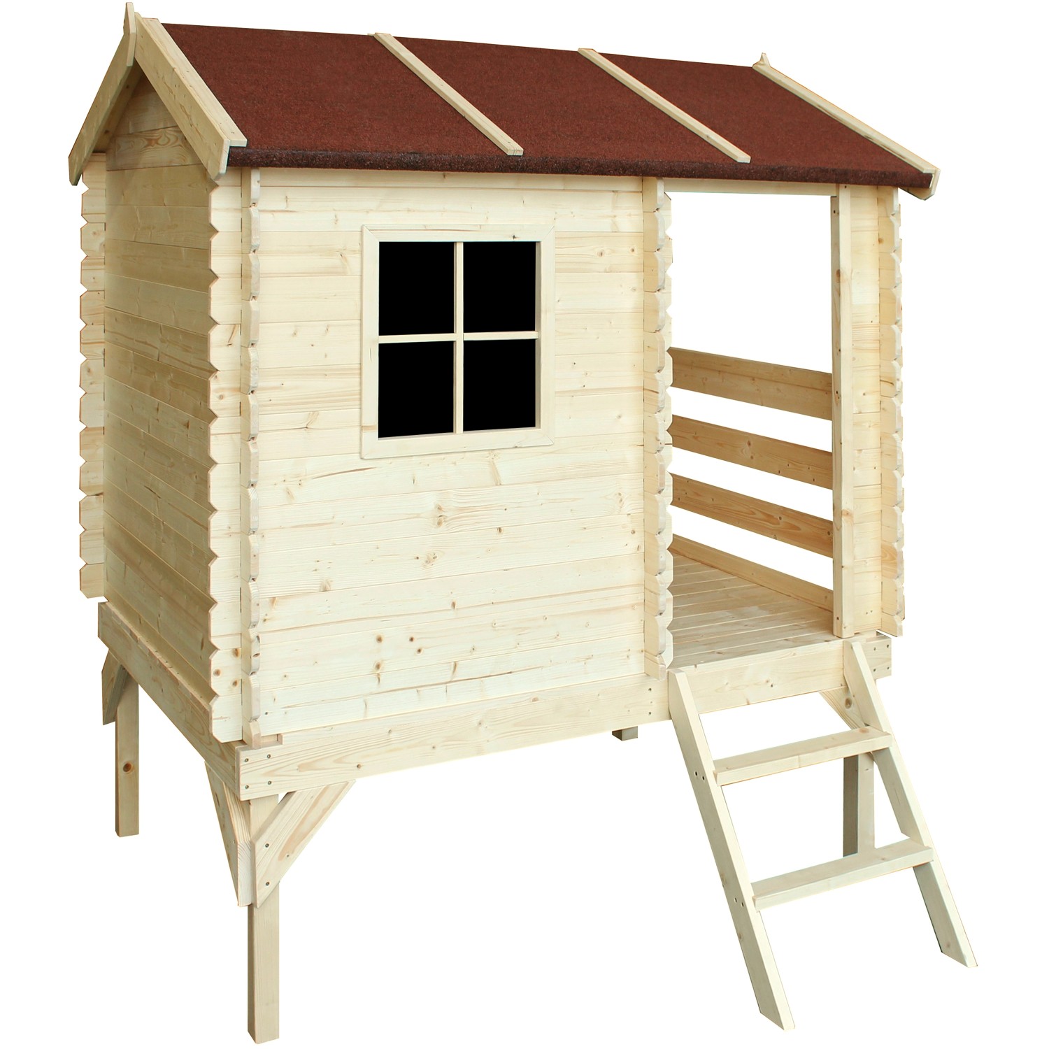 Timbela Kinderspielhaus Holz M501B 1,1 m² auf Stelzen mit Leiter und Holzfenster