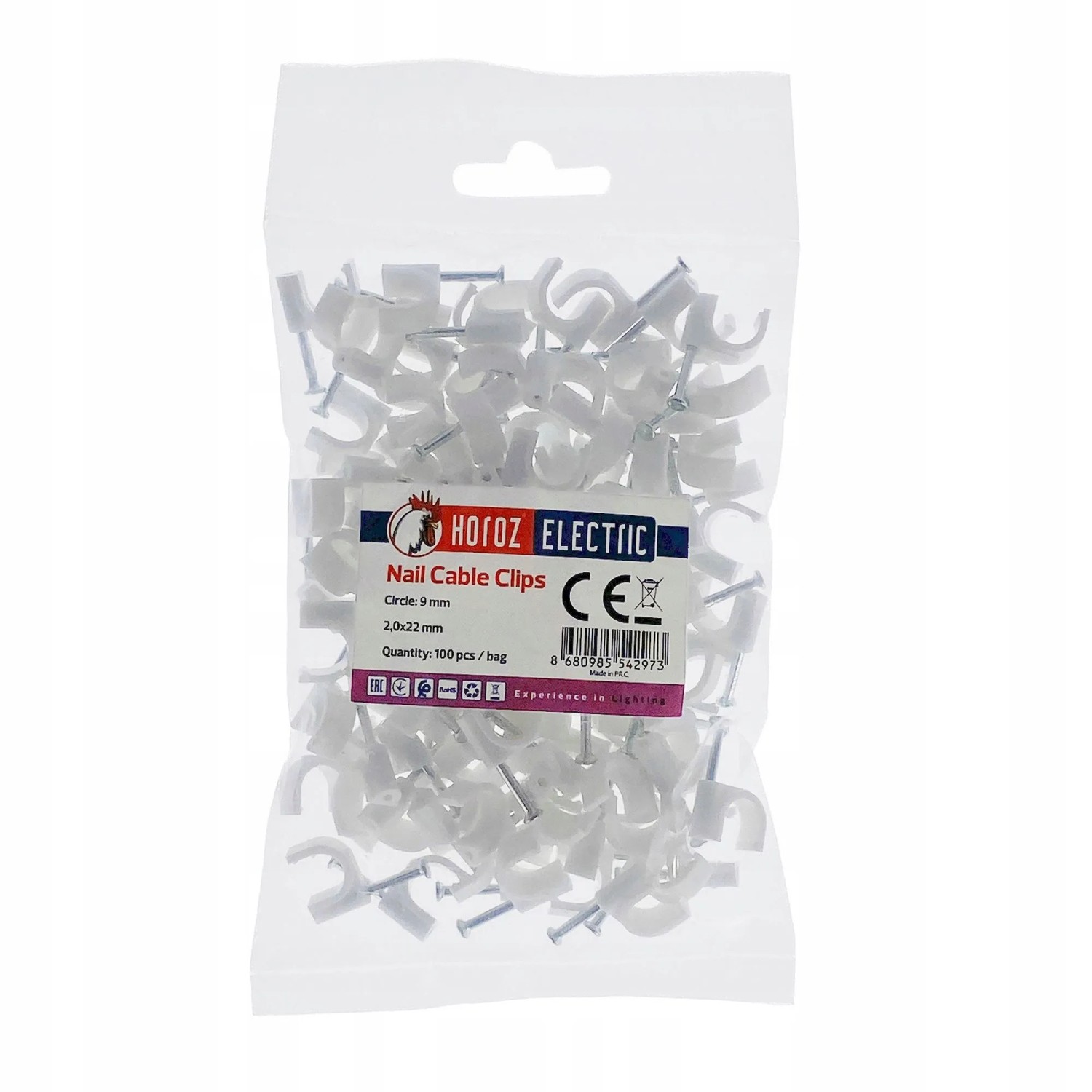 HOROZ Kabelschelle Rund Ø 9 mm Weiß 100 Stück Nagelschelle Kabelhalter für Wandmontage