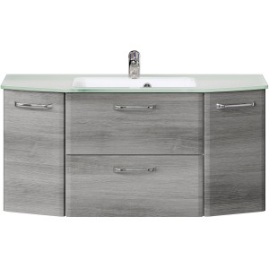 Pelipal Waschplatz Quickset 328, Graphit Struktur quer, 112 cm mit Glaswaschtisch.