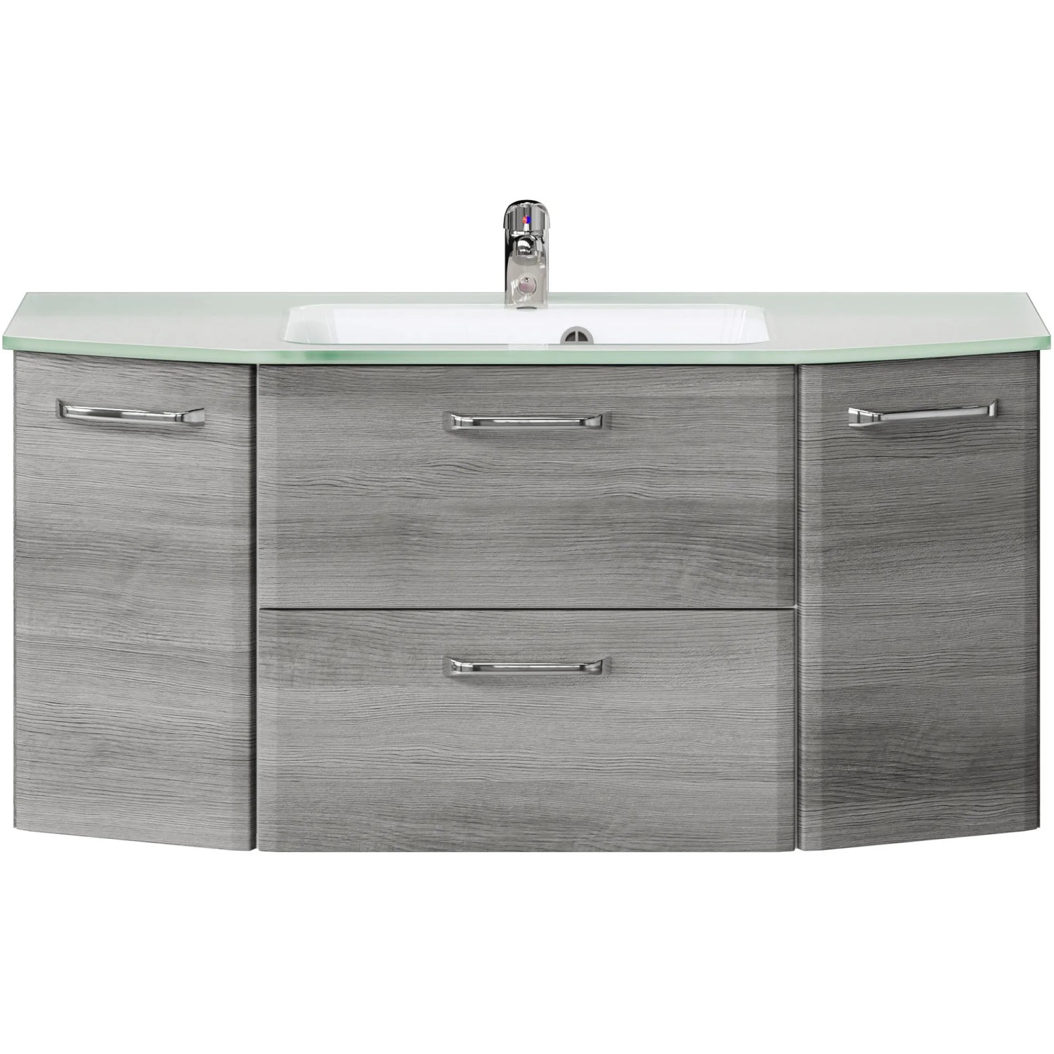 Pelipal Waschplatz Quickset 328, Graphit Struktur quer, 112 cm mit Glaswaschtisch.