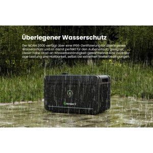 Growatt NOAH 2000 Solarspeicher im Regen, Teil des Balkonkraftwerk Sets.