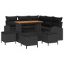 Schwarzes 9-teiliges vidaXL Garten-Sofa-Set aus Poly Rattan mit Tisch und Kissen.