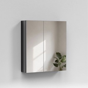 Emke Spiegelschrank, schwarz, 60x65cm, 2-türig, für Badezimmer & Waschtisch.