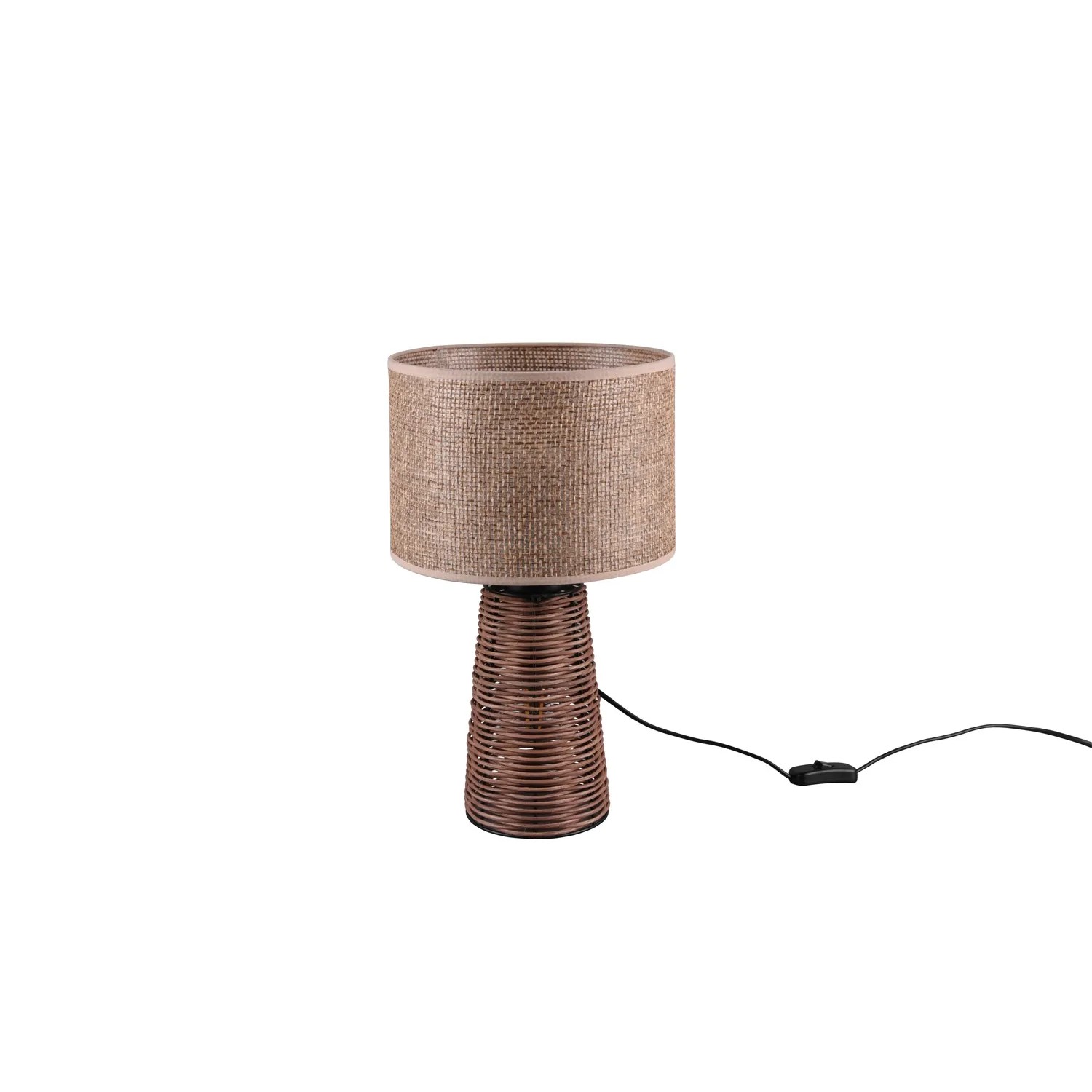 Braune Design-Tischleuchte Straw mit Strohgeflecht-Schirm, 24x24 cm. Dekorative Lampe für Wohnbereich.