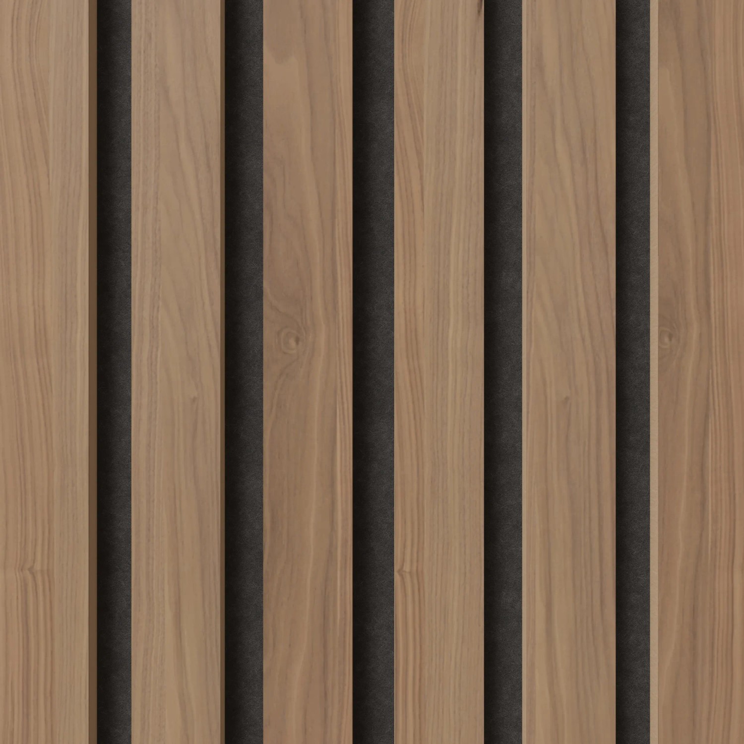 Akustikpaneel Wandverkleidung Walnuss Natur auf schwarzem Filz, Detailansicht.