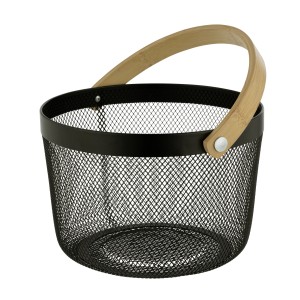 Schwarzer WENKO Badkorb Bambusa mit Bambusgriff, ideal zur Aufbewahrung im Bad.