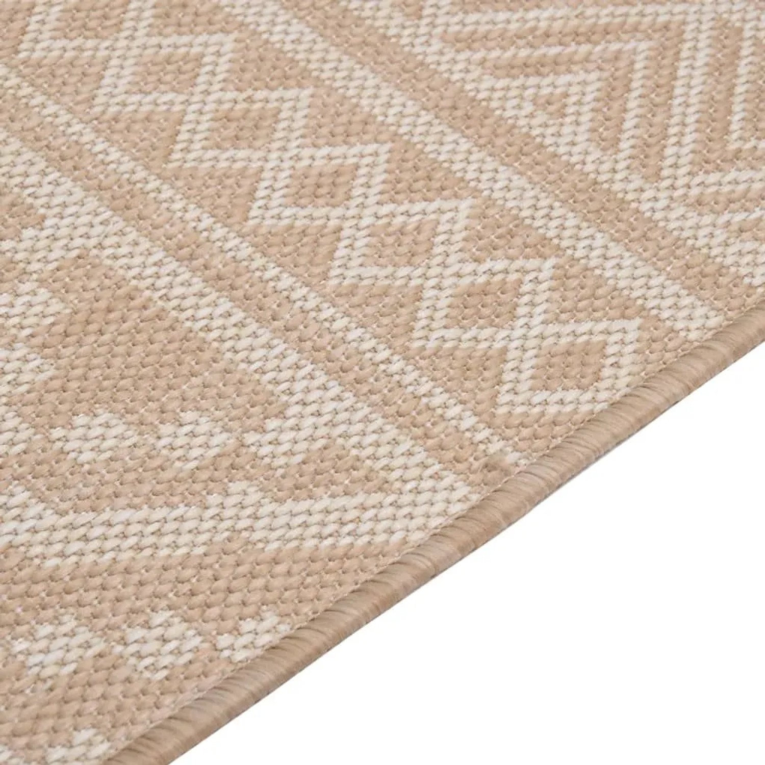 Brauner vidaXL Outdoor-Teppich Flachgewebe mit beigem Streifenmuster. Robustes PP für Terrasse & Balkon.