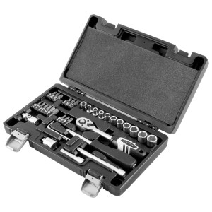 STAHLWERK Ratschenkasten, 35-teilig, mit Umschaltknarre, Steckschlüsseln und Bits im Werkzeugkoffer.