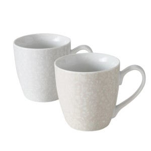 Zwei Jumbo-Becher Sanela von Boltze Home, creme-weiß, mit floralem Muster.