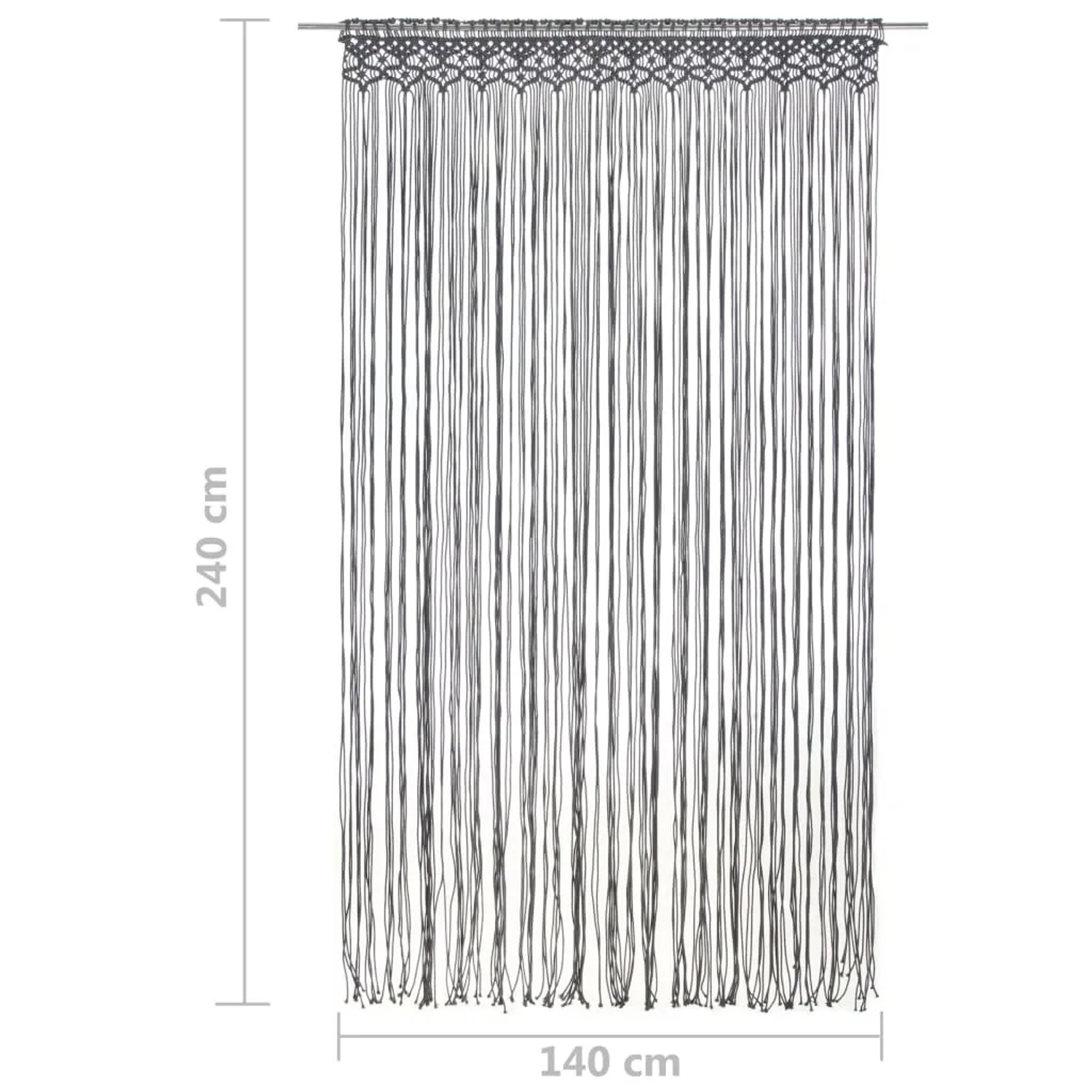 Anthrazitfarbener Makramee Vorhang (140x240 cm) aus Baumwolle, geeignet als Fenstervorhang oder Raumteiler.