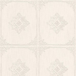 Barock Tapete in Beige/Grau mit Ornamenten, matte Textiloptik für Wohnräume.