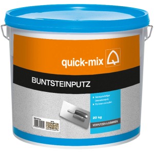 Eimer Quick-Mix Buntsteinputz Natur, Körnung 2 mm, 20 kg. Dekorativer Putz für Innen & Außen.