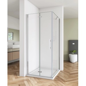 Eckige Duschkabine mit Falttür und Seitenwand, 120x70x185cm, 6mm Nano-Glas, chromfarbener Rahmen.
