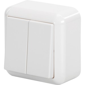 Merten Aufputz Serienschalter in Weiß, Detailansicht.