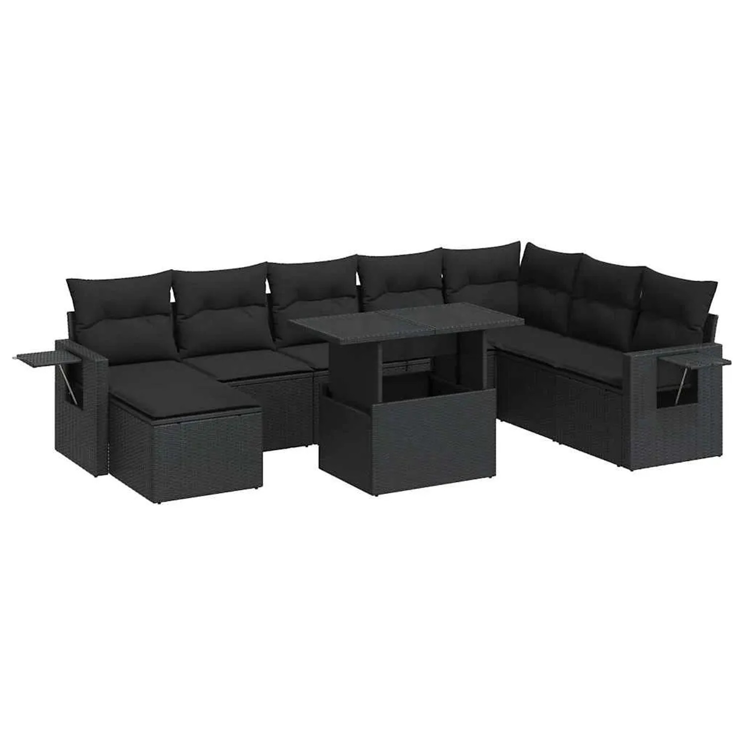 vidaXL 9-Tlg Garten-Sofagarnitur mit Kissen Schwarz Poly Rattan 3326526