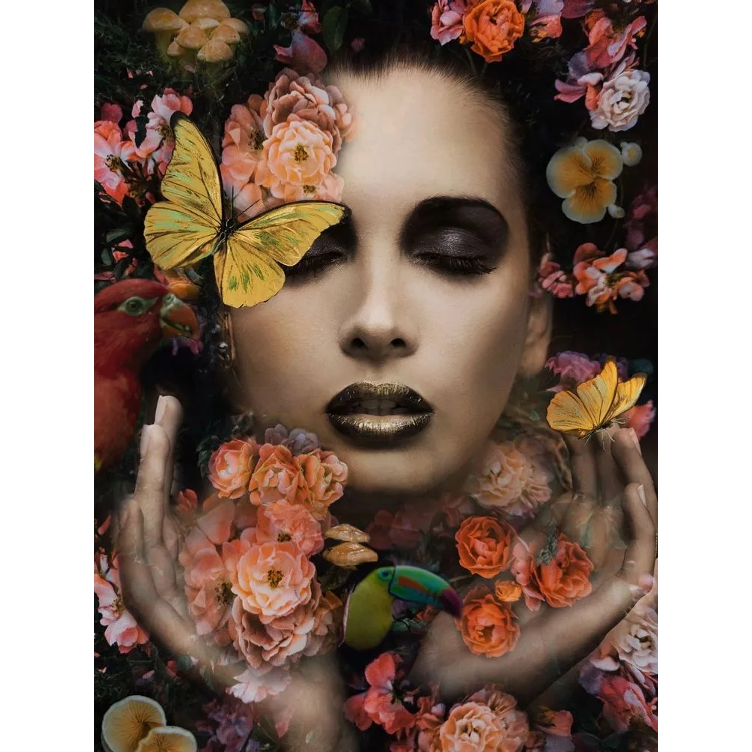 Art Universe Glasbilder Schöne im Blumenmeer 90 x 120 cm