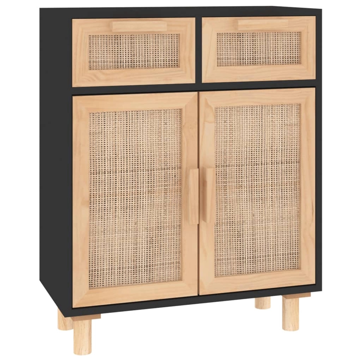 vidaXL Sideboard Schwarz 60x30x75cm Massivholz Kiefer und Natur-Rattan 3456 günstig online kaufen