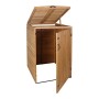 Braune Proregal XL Mülltonnenbox aus Tannenholz, Deckel und Tür geöffnet. Robuste Holzverkleidung für Mülltonnen.