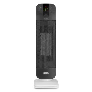 DeLonghi Keramikheizer HFX65V20, schwarz, mit digitalem Bedienfeld und Fernbedienung.