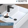 Schwarze Schütte Waschtischarmatur Raven mit Pop-Up Ventil am Waschbecken.