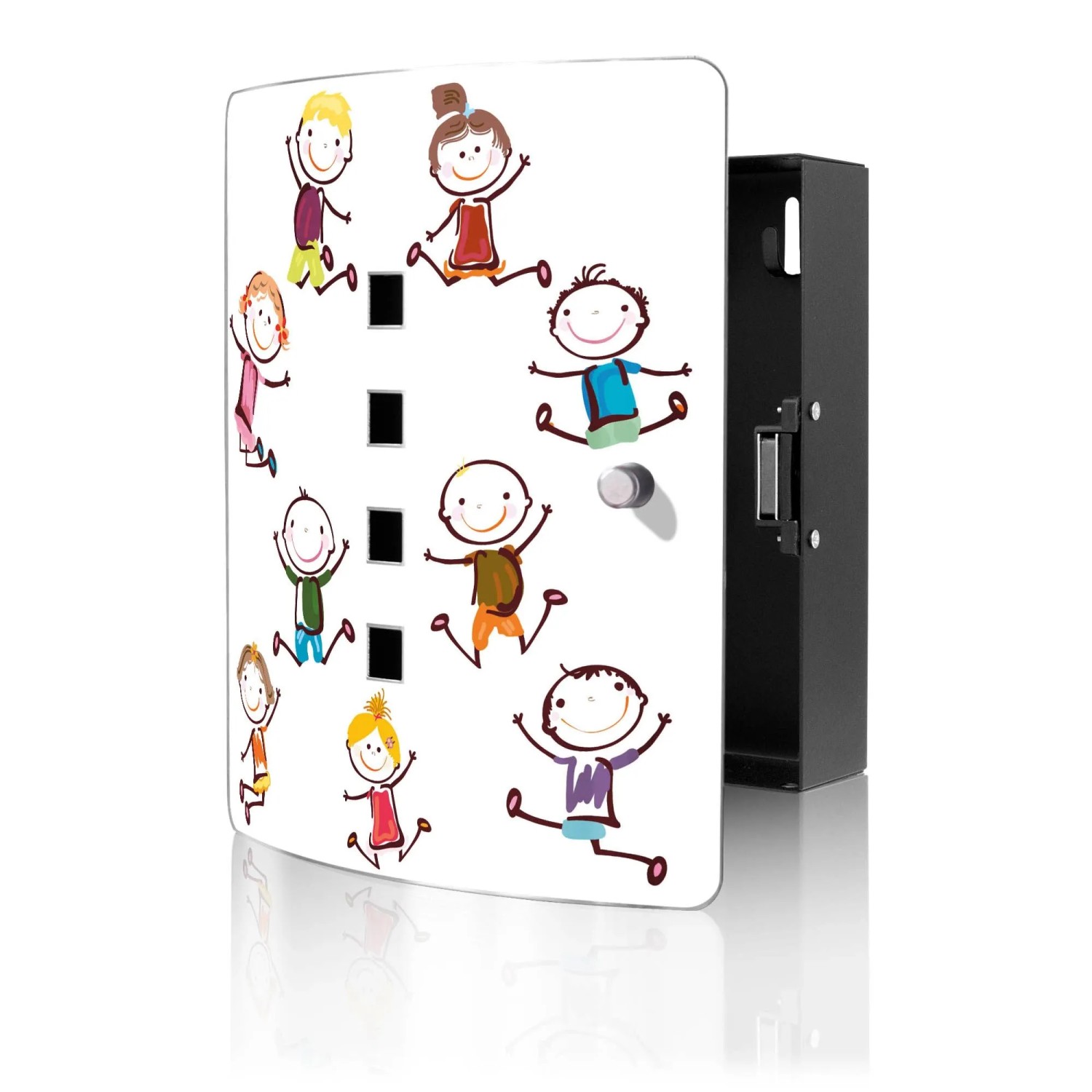 Banjado Design Schlüsselkasten Aus Edelstahl Für 10 Schlüssel 24x21,5x7cm Mit Magnetverschluss Motiv Happy Kids