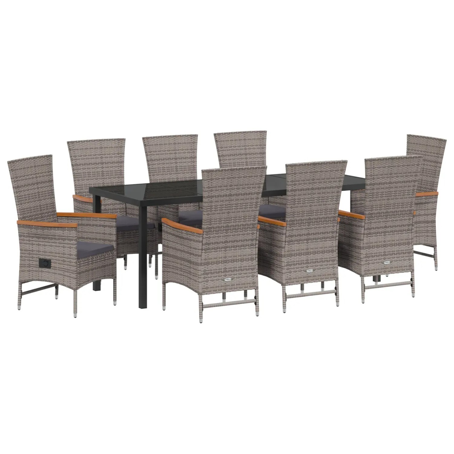 vidaXL Garten Essgruppe mit Kissen 9-Tlg Grau Poly Rattan 3379442