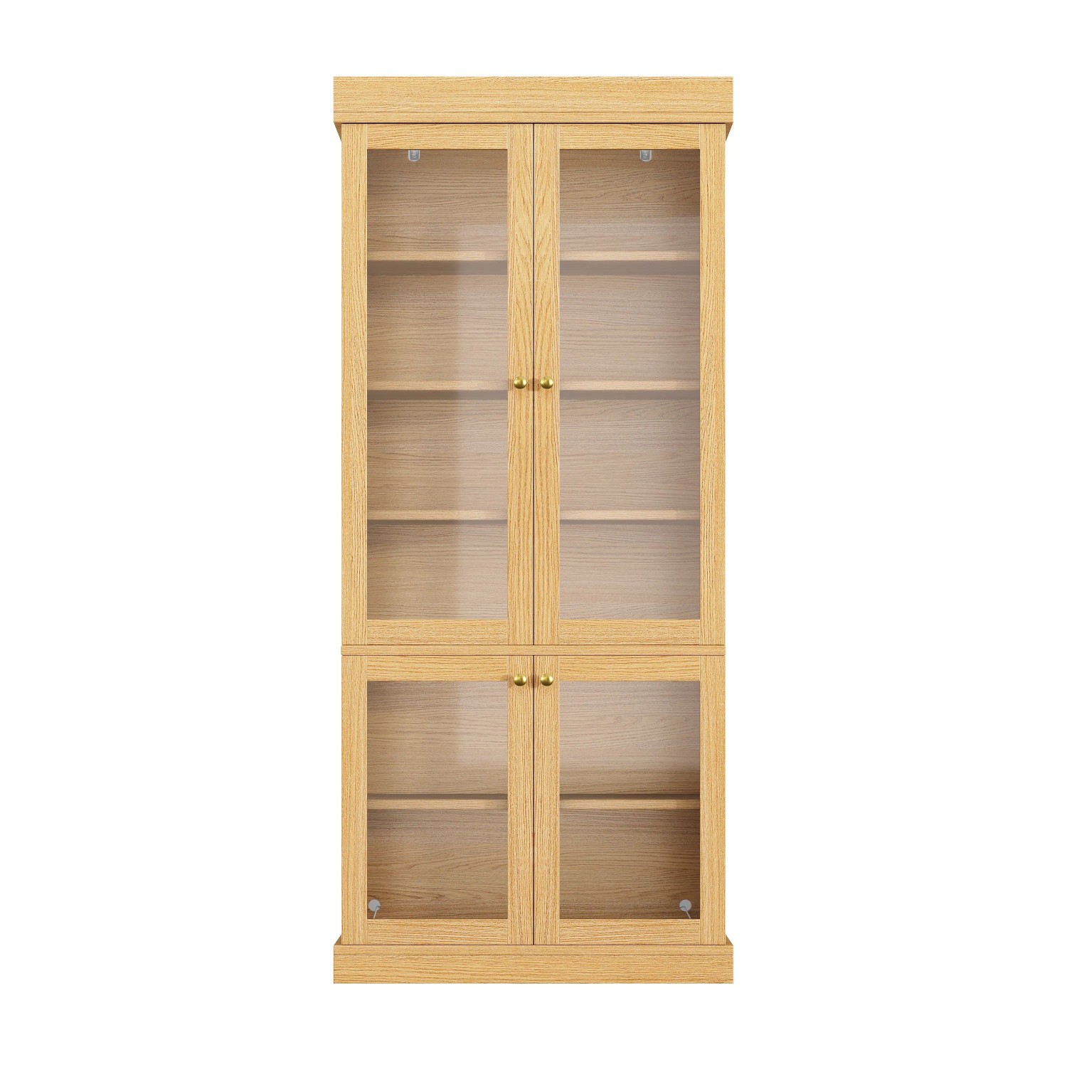 Merax Standhochschrank Glasvitrine LED Kippschutz Naturbraun