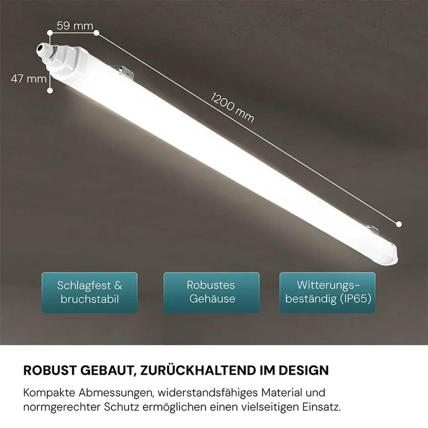 LUXULA LED Feuchtraumleuchte, 120cm, 36W, neutralweiß, IP65. Robuste Unterbauleuchte für Feuchträume.