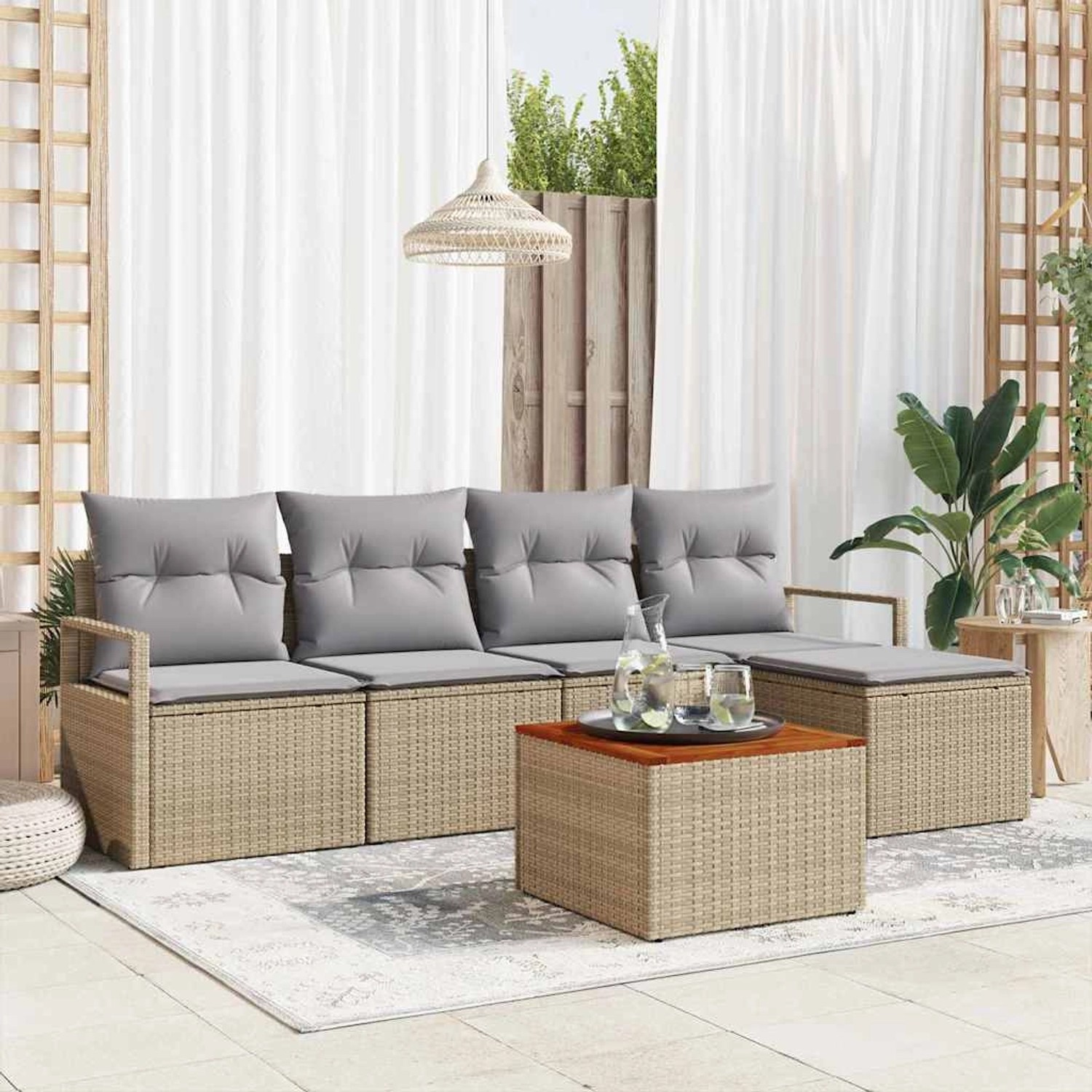 vidaXL Garten-Sofa-Set mit Kissen 6-Tlg Beige Poly Rattan 3347693 günstig online kaufen