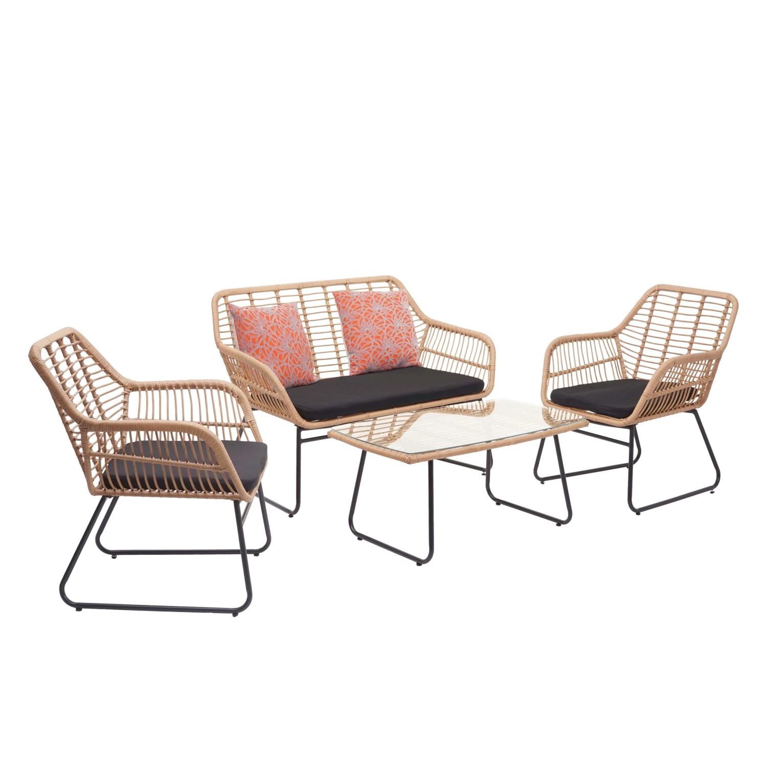 MCW Polyrattan Garnitur G17a 6-teilig Naturfarben Polster Anthrazit mit Dekokissen