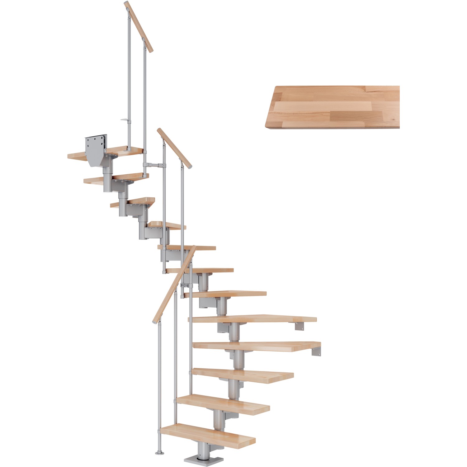 Dolle Mittelholmtreppe Cork Buche Perlgrau GH b. 337 cm 1/2 Gewendelt 75 cm günstig online kaufen