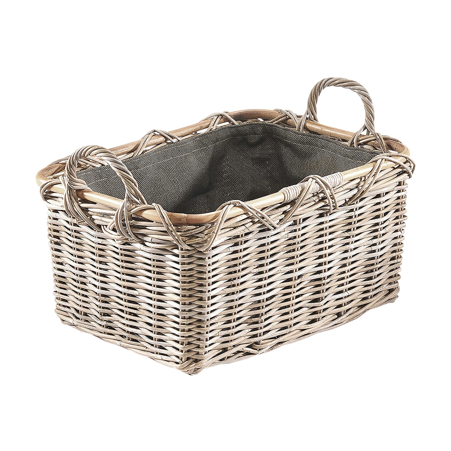 Kobolo Holzkorb für Kaminholz rechteckig Kubu grey  Rattan Stoff dunkel