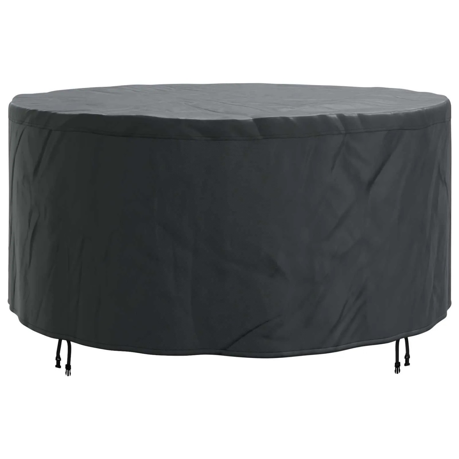 Schwarze runde Gartenmöbelabdeckung aus 210D-Gewebe mit Kordelzug, für Schutz im Außenbereich.