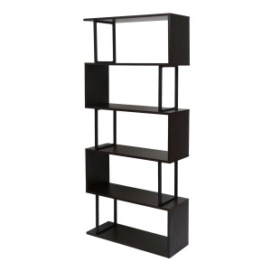 BERLINLODGE Bücherregal HxBxT 183x80x30cm Standregal Wohnregal 3D-Struktur 5 Ebenen Dunkelbraun Metall Schwarz