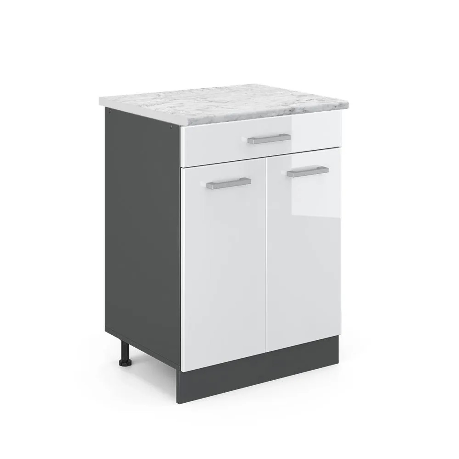 Vicco Küchenunterschrank R-Line Weiß Hochglanz Anthrazit 60 cm AP Marmor
