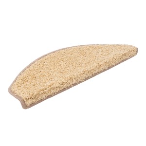 Beige, halbrunde Shaggy Stufenmatte Barcelona, 23,5x65 cm. Treppenschutz mit hohem Flor.