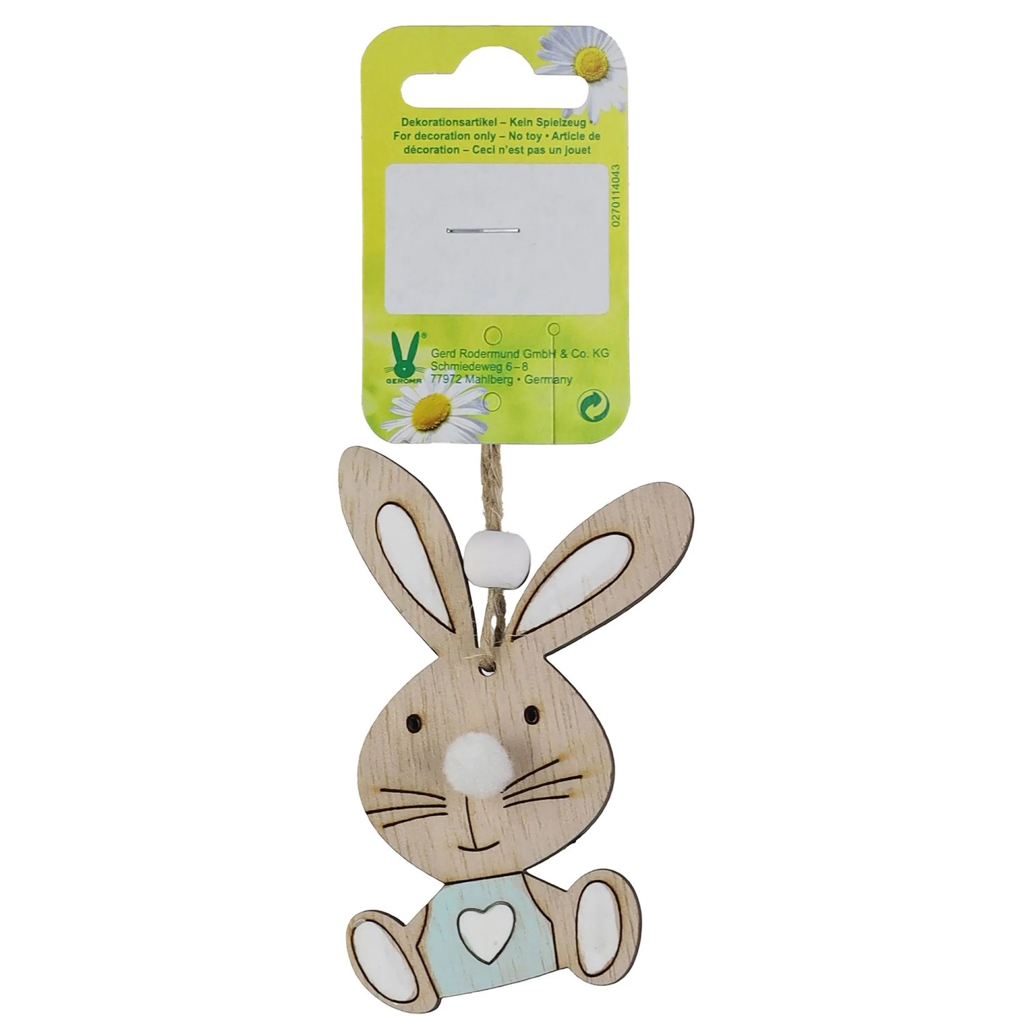 Osterdeko Hase aus Holz 8,5 cm Natur-Blau