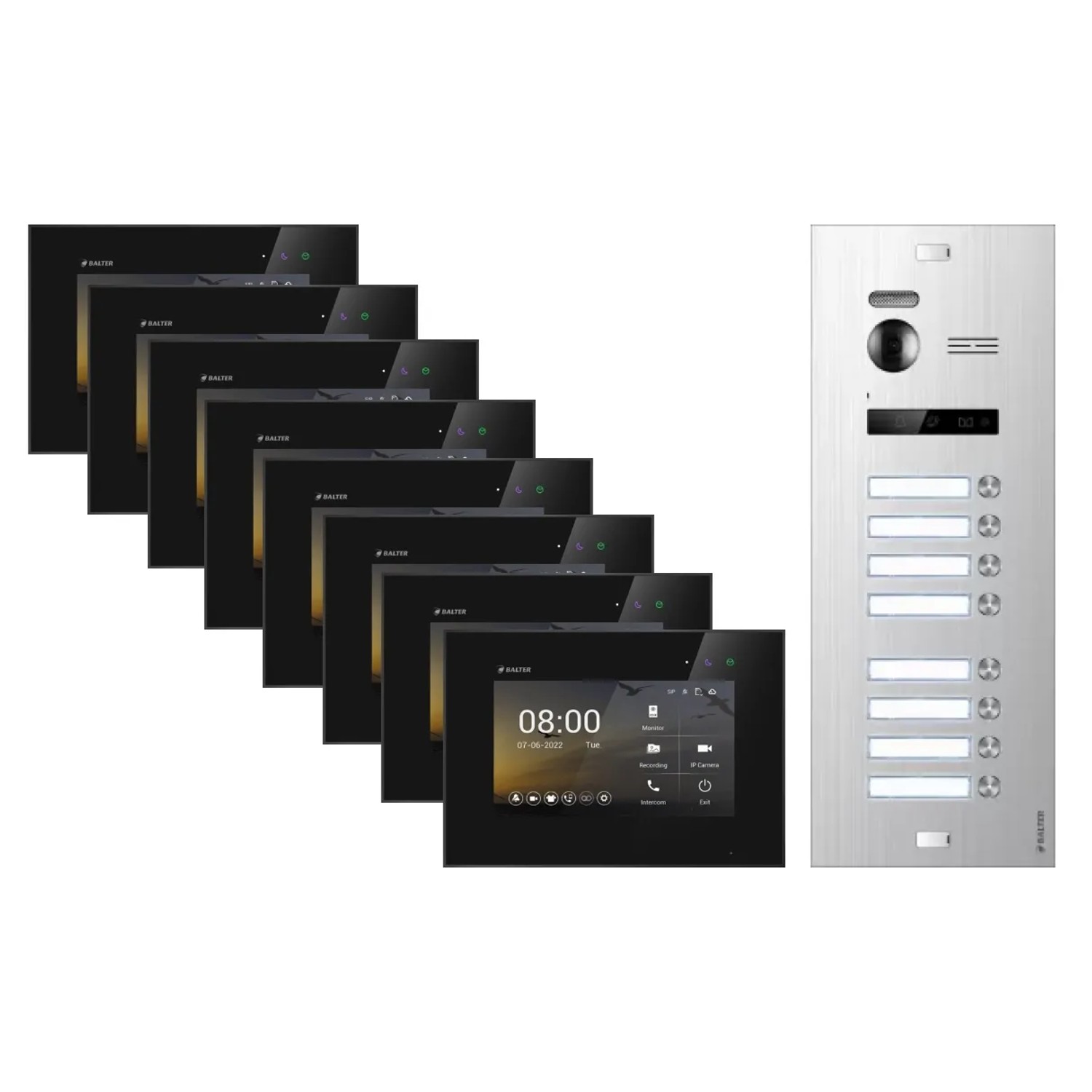 BALTER EVO-HD WLAN Video-Türsprechanlage für 8-Familienhaus mit Smartphone-App Silber-Schwarz