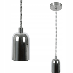 Silberne NETTLIFE Vintage Pendelleuchte mit E27-Fassung, gedrehtem Textilkabel und Deckenbaldachin.