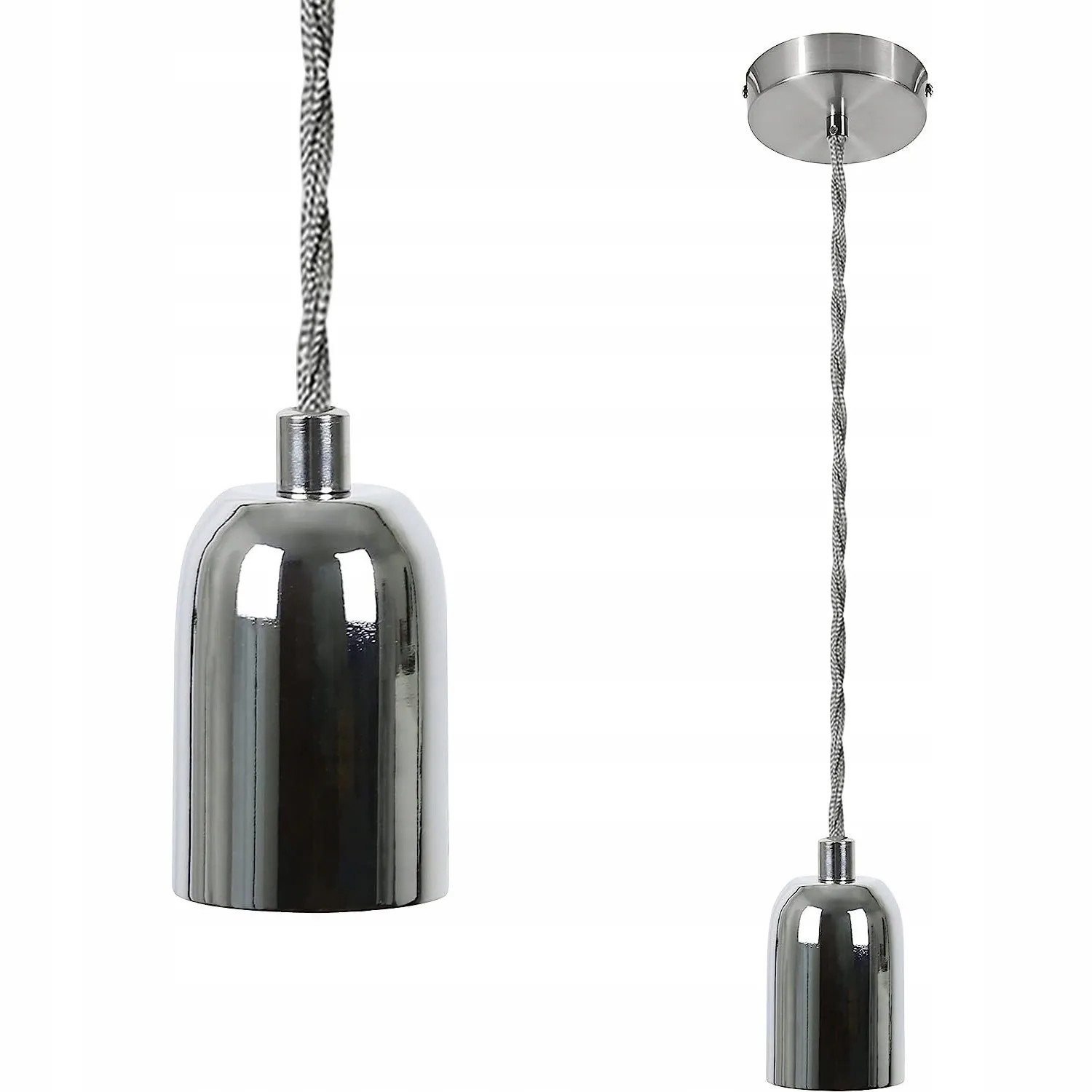 NETTLIFE Pendelleuchte aus Silbernem Metall Durchmesser 10 CM E27-Sockel Im Vintage-Stil mit 13 M Edison-Kabel und Baldachinmontage